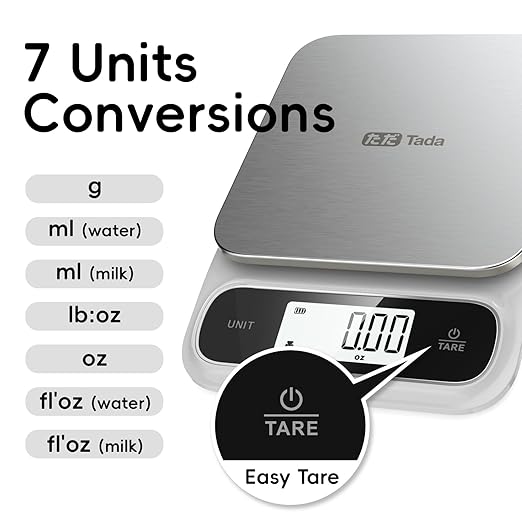 Tada 11lb Food Kitchen Digital Scale with 0.01oz/0.1g Precision IPX6 Waterproof, Type-C Charging, Ounces and Grams for Weight Loss, Cooking, Baking (White+Black)