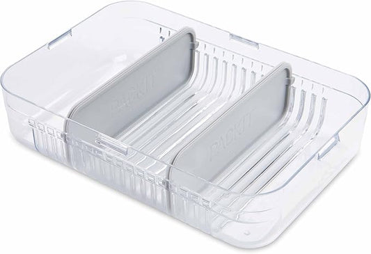 PackIt Mod Large Bento Food Storage Container, Steel Gray, Shatterproof Crystal Clear Base, with Leak-resistant Dividers, Lid, Microwavable, Dishwasher Safe, Designed for Storing Large Meal, Leftovers