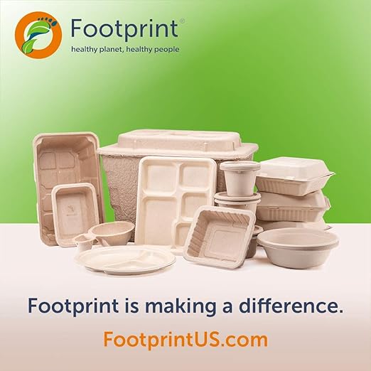 Footprint-ECO-C093-PW1 200 Pack Fiber 9” 3-Cavity Take Out Food Containers with Clamshell Hinged Lid (White)