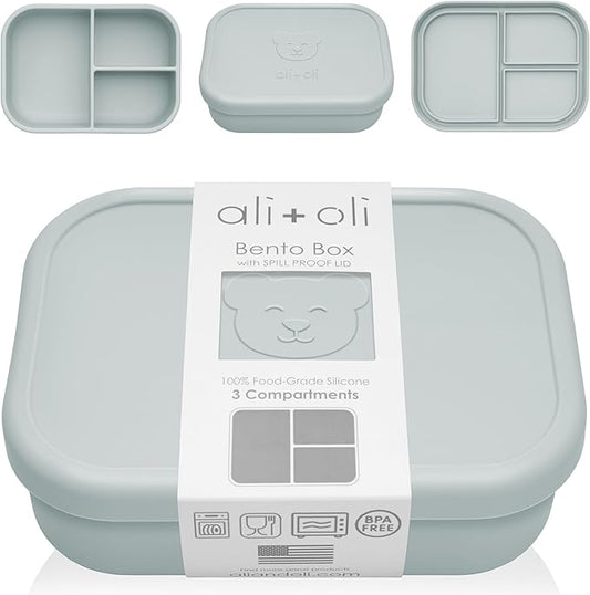 Ali+Oli Silicone Bento Box (Blue) Lunch Box for Kids, Toddlers, Preschoolers & Adults | BPA-Free and Spill-Proof | Ideal for School, and On-the-Go Meals| Perfect for Lunch, Snacks, and Meals