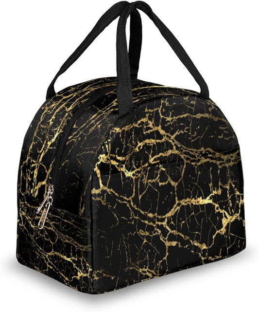 Insulated Lunch Bag for Women Men Golden Marble Texture Waterproof Thermal Tote Bag Reusable Lunch Box Container Lunch Holder Leakproof Lunch Cooler Bag Picnic Travel Work