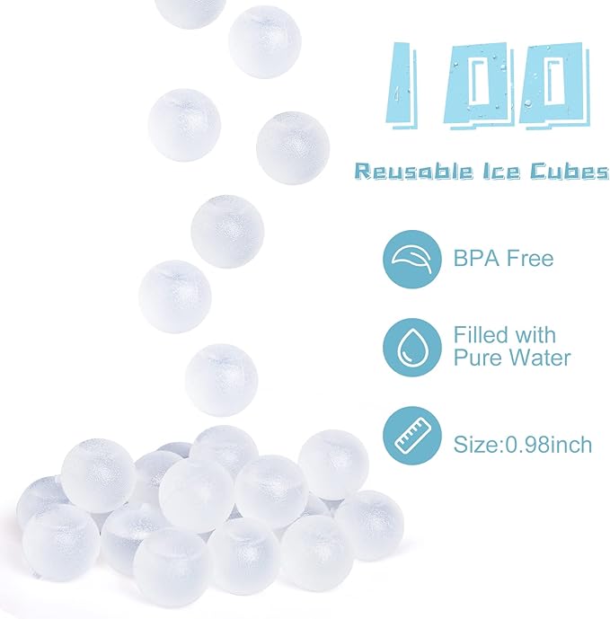 100 Pack Reusable Ice Cube for Drinks, Clear Round Shape Plastic ice Cubes Without Diluting BPA Free, Refreezable Ice Cubes for Coffee, Wine, Whiskey, Cocktails (Transparent)