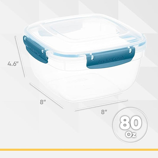Superio Plastic Food Storage Containers with Airtight Lids, 2 Pack- 80 Oz, BPA Free, Leakproof, Stackable, Microwave, Dishwasher, Freezer Safe, Blue