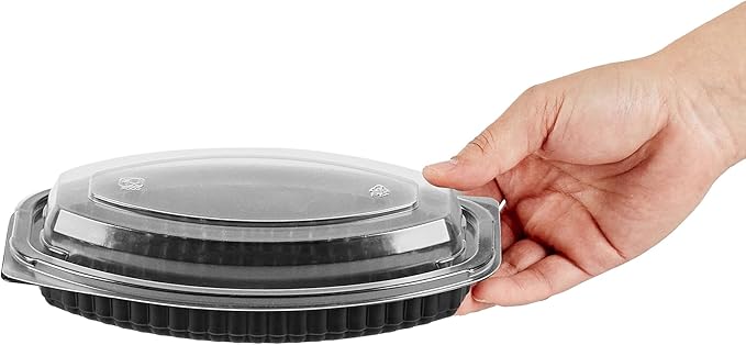 Restaurantware RW Base 12 Ounce Meal Prep Containers, 100 Microwavable To Go Containers With Lids - Disposable, Freezable, Black Plastic Oval Food Containers, Pack Hot And Cold Food, For Takeaway