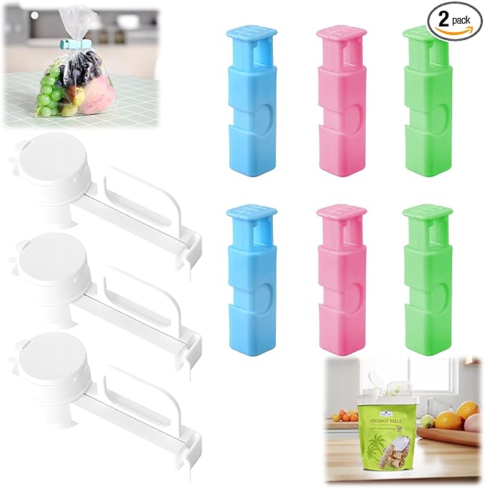 zxbaers 3PCS Food Bag Sealing Clip with Pour Spout and 6PCS Squeeze and Lock Bread Bag Clips, Bread Clips Resuable, Snack Clip for Cereal, Snacks And All Food Storage and Organization