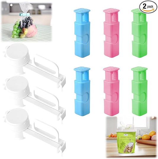 zxbaers 3PCS Food Bag Sealing Clip with Pour Spout and 6PCS Squeeze and Lock Bread Bag Clips, Bread Clips Resuable, Snack Clip for Cereal, Snacks And All Food Storage and Organization