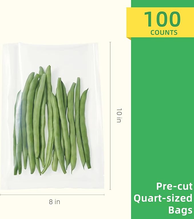 100 Quart 8” x10” Vacuum Sealer Bags, Airtight,Pre-cut,Heavy Duty BPA-Free Commercial Grade,for Sous Vide & Vacuumed Storage, Vac Seal Bags,for Food Saver & Seal a Meal Machines