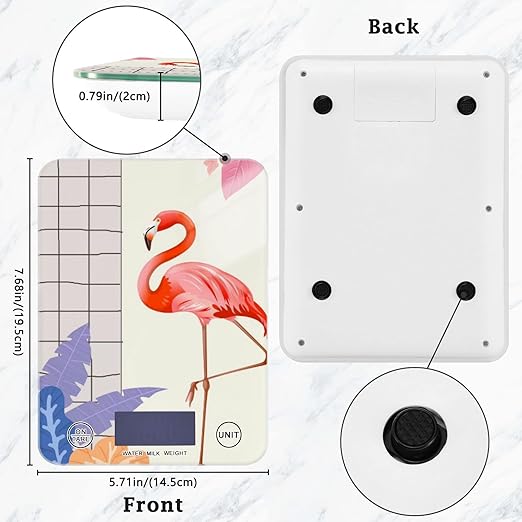 Food Scale Kitchen Digital Scale Food Ounces and Grams Dieting Baking Cooking Waterproof Glass Panels LCD Display,4 Units Scale Tare Function Flamingos