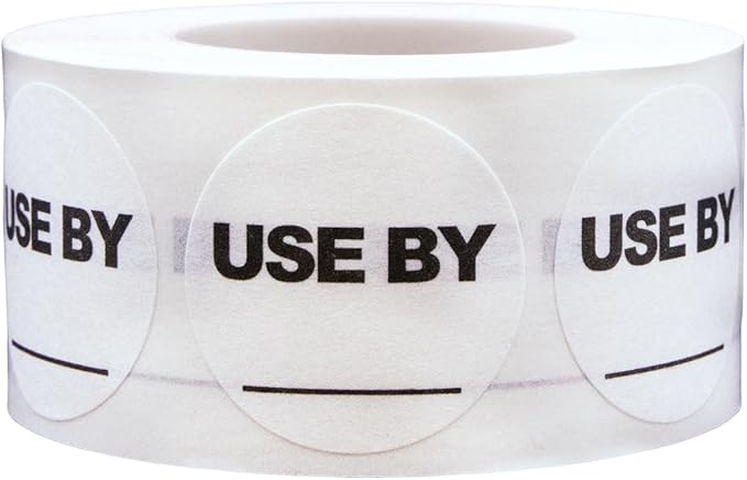 InStockLabels Dissolvable Food Labels, 500 Stickers - 1 Inch Round Use by Labels with Blank Space for Shelf Life, Prep, Rotation, Adhesive Sticker for Food Containers, Meal Storage & Restaurants