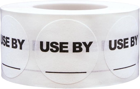 InStockLabels Dissolvable Food Labels, 500 Stickers - 1 Inch Round Use by Labels with Blank Space for Shelf Life, Prep, Rotation, Adhesive Sticker for Food Containers, Meal Storage & Restaurants