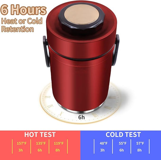 67oz Thermos for Hot Food,3-Layer Sealed Stackable Food Thermos,with Lunch Bag Soup Thermos Wide Mouth,It Is Suitable for Daily Office Meals, and Outdoor Meals (Red)