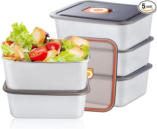 5pcs Stainless Steel Food Storage Containers with Lids, Leak Proof Food Container with Lids, Stainless Steel Lunch Box for Office Travel