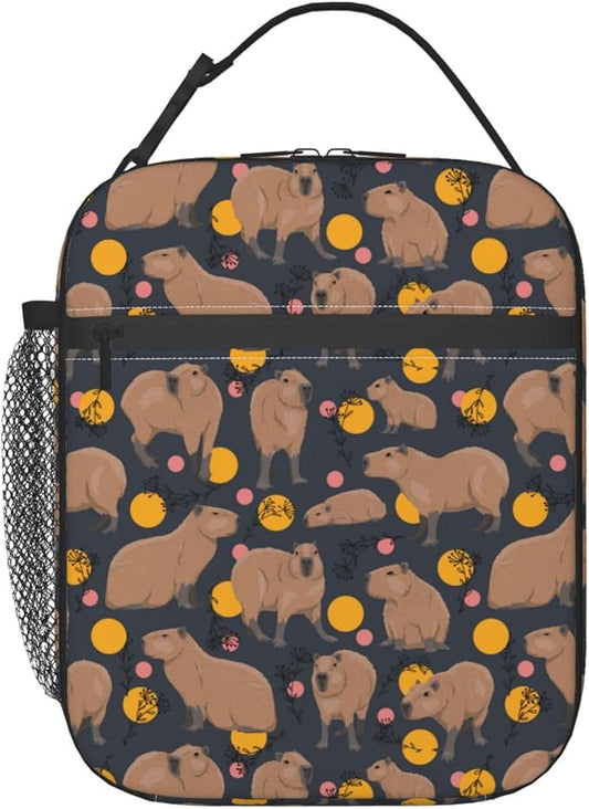 YETTA YANG Capybara Doodle Botanical Circle Wildlife Portable Lunch Bag Insulated Lunch Box Reusable Totes For Women Men Work Picnic Camping