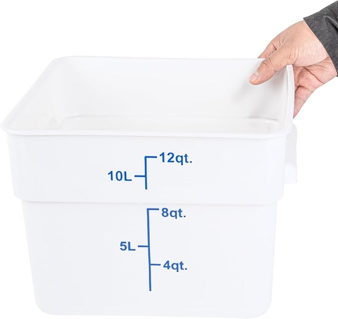 Restaurantware - Met Lux 12 Quart Food Storage Containers, 10 White Storage Containers - Lids Sold Separately, Blue Volume Markers, Dishwashable Containers, Side Handles, For Storing Foods