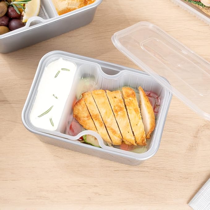 Restaurantware TRAYS ONLY: Futura 10 Ounce Trays For Meal Prep Containers 100 Microwavable Trays For 32 Or 37 Ounce Containers - Containers Sold Separately 2 Compartments White Plastic Food Trays