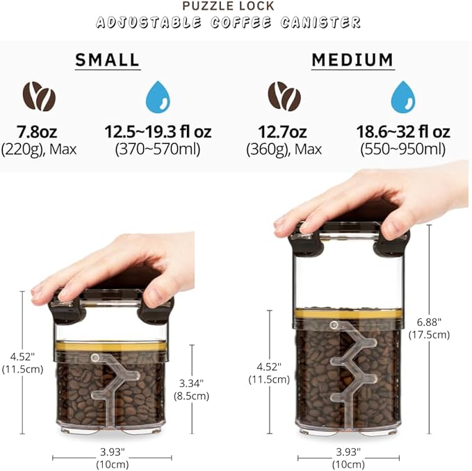 Size Adjustable Coffee Canister - Airtight Storage Container for Coffee Beans and Grounds, Tea, Spice (Small)