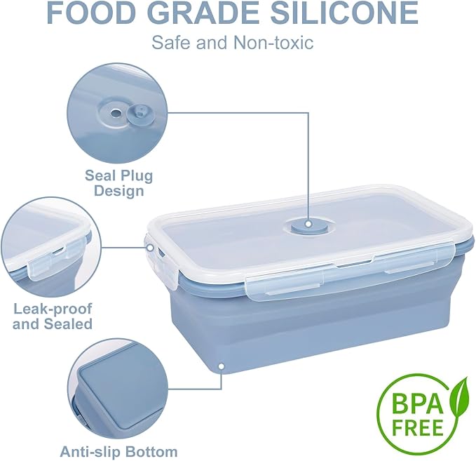 KIGI 【3 PACK】 40OZ Collapsible Bento Box Food Storage Containers with Lids Airtight Meal Prep Containers,Microwave Safe (40.6oz*3 mixed color)