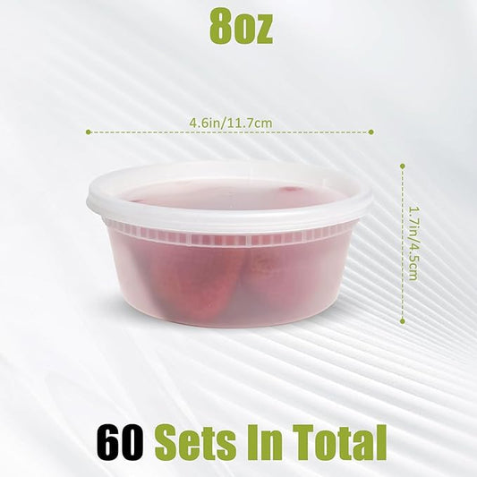 [60 sets] 8oz Deli Containers with Lids，Food Storage Container with airtight lid，Plastic Soup Containers with Lids Meal Prep/BPA Free/Freezer Safe/Dishwasher Safe/Microwave Safe/Stackable