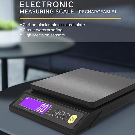 Digital Food Scale, Rechargeable Baking Electric Weight Scale with LCD Display, Electronic Scale with Counting Tare Zeroing Auto Power Off Unit Conversion Function (10kg 1g)
