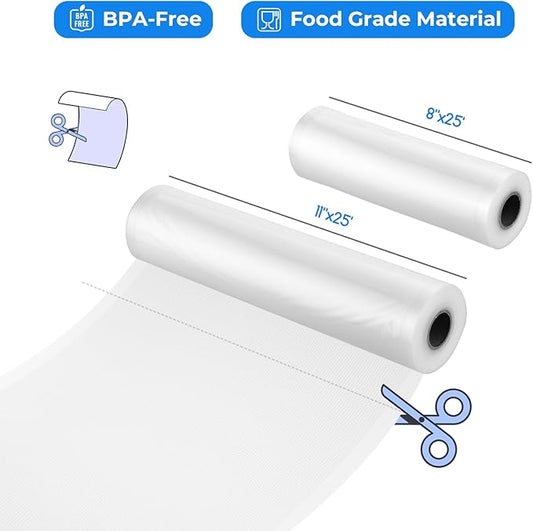 INKBIRD Custom Vacuum Sealer Rolls,Food Storage and Sous Vide Rolls, Vacuum Sealer for Food Preservation 4 Pack Vacuum Sealer Bags 11" x 25' (2 Rolls) & 8" x 25' (2 Rolls), BPA-Free