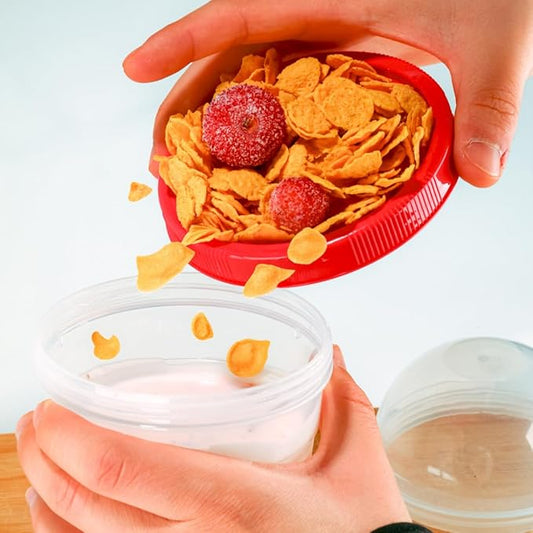 4 Pack 17 oz Small Breakfast On The Go Yogurt Parfait Cups, Reusable Plastic Containers with Lids and Spoons, Perfect Jars for Overnight Oats Cereal Granola Oatmeal (4 Colors - Set 2)