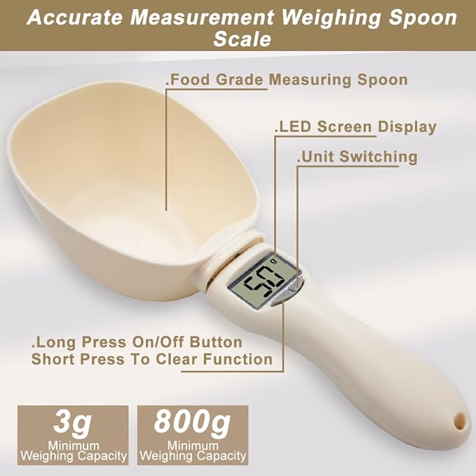 2PCS Food Measuring Spoon with Hook Electronic Kitchen Measuring Spoon Scale with LCD Screen，Digital Kitchen Scale Spoon with Removable Handle, for Dispensing Food and Condiments