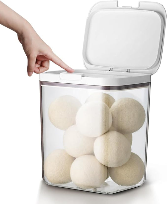 Airtight food storage containers with One-Press Lid | BPA-Free Clear PET Powder container with scoop| Stackable Pods Storage Organizer 8x6.5x9.6in 5.5L/7Lbs/120oz(270 Pods)