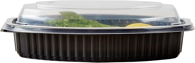RW Base 16 Ounce Meal Prep Containers, 50 Microwavable To Go Containers With Lids - Disposable, Freezable, Black Plastic Oval Food Containers, Pack Hot And Cold Food, For Takeaway - Restaurantware
