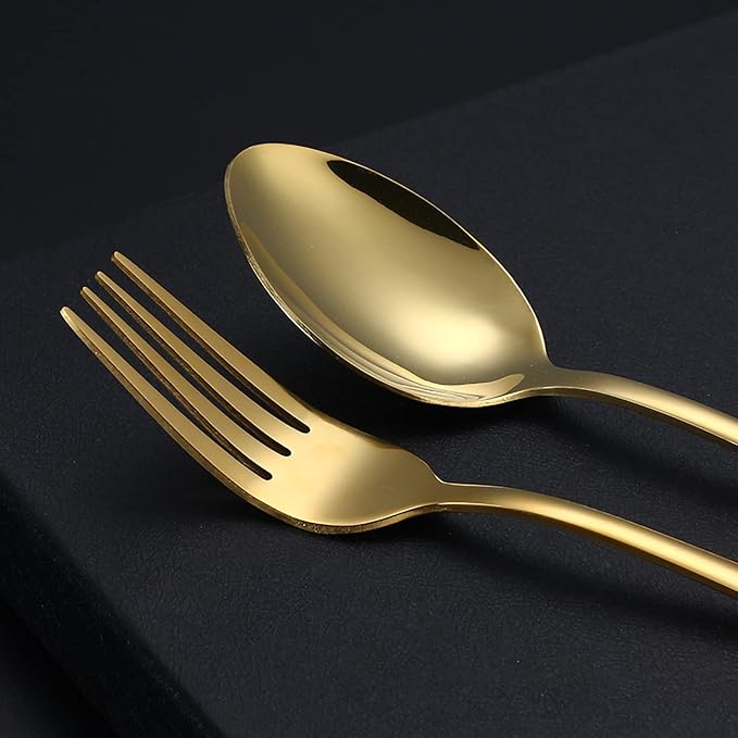 Portable Utensils Set with Case,Reusable Office Flatware Set,Healthy Travel Cutlery Set 3 PCs Stainless Steel Fork, Spoon,Knife Cutlery Ideal for Travel, Lunch Box and Camping (Gold-3PCs)