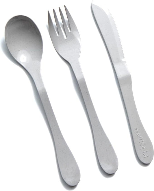 KNORK Eco 24 Piece (Fork, Knife, Spoon) Plant Based CutleryBamboo Reusable Flatware Set, Gray
