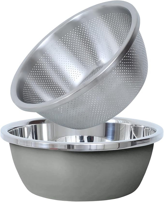 304 Stainless Steel Microporous Colander,2QT Large Capacity with Mixing Bowl For washing vegetables, fruit and rice and for draining cooked pasta(2PC)