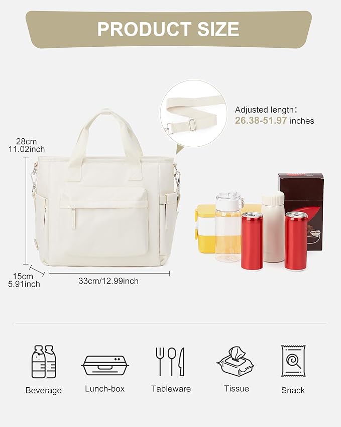 Lunch Bag Women,Large Adult Lunch Box for Women Men,Insulated Lunch Tote Bag For Work,Lunch Bags Loncheras Para Mujer With Shoulder Strap Water Bottle Holder Beige