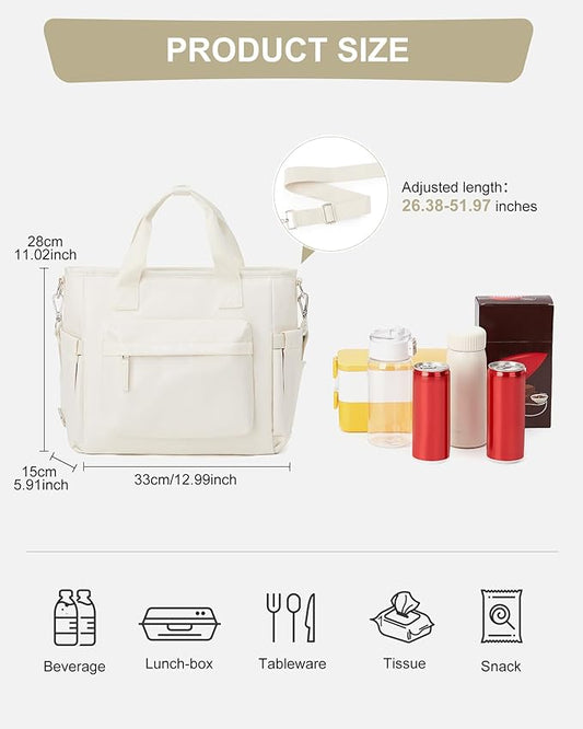 Lunch Bag Women,Large Adult Lunch Box for Women Men,Insulated Lunch Tote Bag For Work,Lunch Bags Loncheras Para Mujer With Shoulder Strap Water Bottle Holder Beige