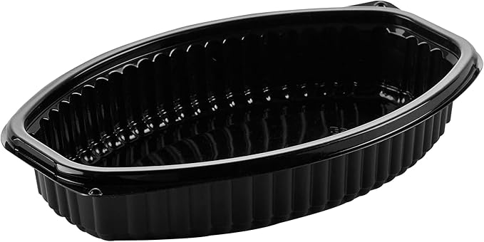 RW Base 16 Ounce Meal Prep Containers, 100 Microwavable To Go Containers With Lids - Disposable, Freezable, Black Plastic Oval Food Containers, Pack Hot And Cold Food, For Takeaway - Restaurantware