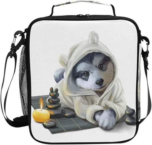 Pfrewn Dog Lunch Box for Kids Puppy Husky Insulated Lunch Bag Cute Animals Pet Stones Relax Reusable Cooler Meal Prep Bags Lunch Tote with Shoulder Strap for Boys Girls School Office Adult