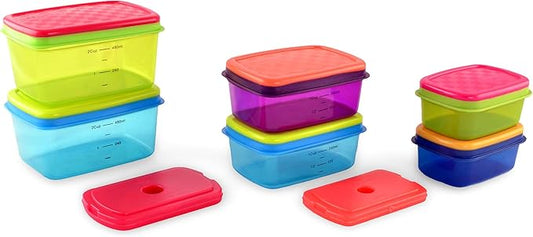 Fit & Fresh Kids' Healthy Lunch Set, 14-Piece Value Reusable Container Set with Removable Ice Packs, Leak-Proof, BPA-Free, Portion Control, Multicolor
