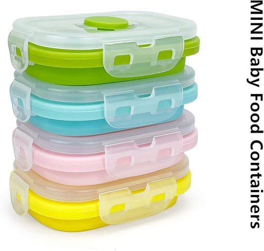 CCyanzi Small Silicone Food Containers with Lids, Collapsible Food Storage Containers Set | Leakproof | Microwaveable | Store Food in Freezer | 150ml, Set of 4