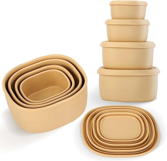 4Pcs Silicone Food Storage Containers with Lids，BPA Free Reusable Silicone Storage Containers for Food Freezer Dishwasher Safe (33.8oz, 20oz, 10oz, 6.7oz)(light yellow)