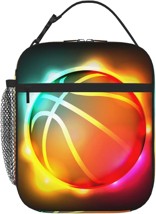 SARA NELL Cool Colorful Growing Fireball Lunch Box Basketball Lunch Bag Insulated Reusable Portable Lunch Tote Cooler Bag for Women Men Teens Kids, Office Work School Travel Lunchbox