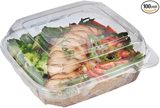 Restaurantware Thermo Tek 33.8 Ounce Clamshell Containers 100 Anti-Fog To Go Food Containers - Freezable Square Clear Plastic Food Packaging Containers Disposable