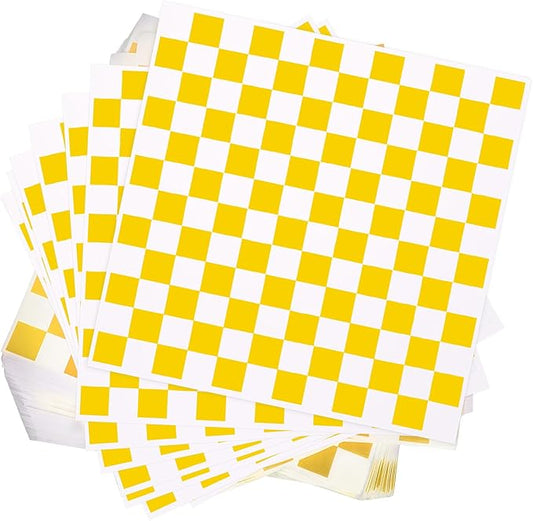 Honeydak 600 Pcs Sandwich Wrapping Paper Sheet 15x15 Checkered Food Wax Sheets Parchment Paper Basket Liner Grease Restaurant Wedding Party Supplies for Wrapping Bread Burgers(Yellow)