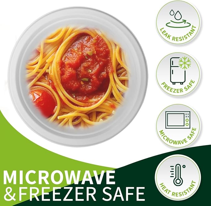 150 Pieces 10" White Compostable Sugarcane Fiber Plates - Heavy Duty, Microwave & Freezer Safe, BPA Free, Biodegradable - Perfect for Daily Meals, Parties, Weddings