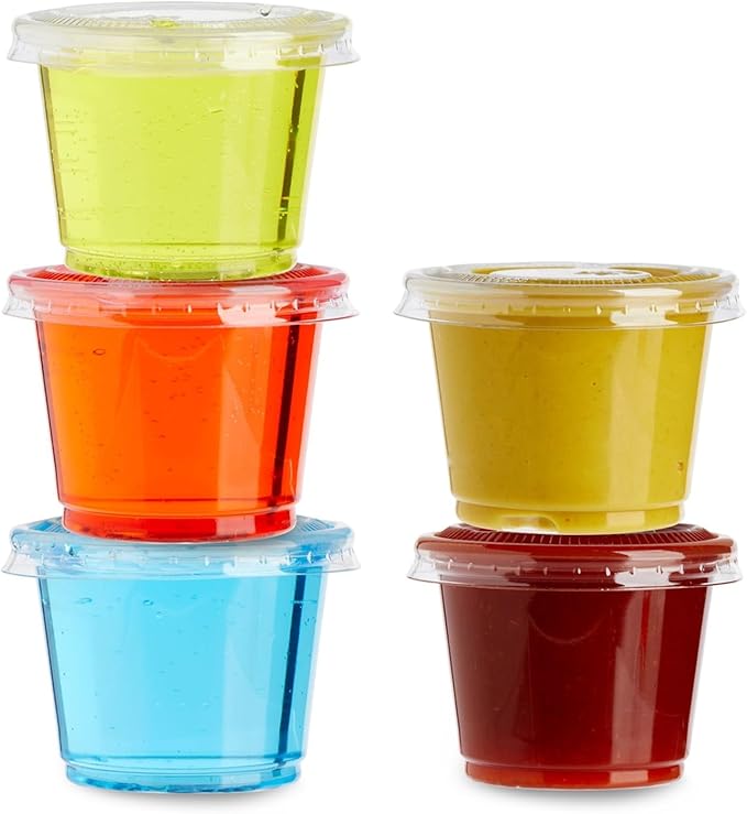 Juvale Disposable 1 Oz Portion Cups with Lids for Parties and Events In Bulk, Small Containers for Sample Tasting, Party Shots, Condiments, Sauces, Communion - Clear - 500-Pack