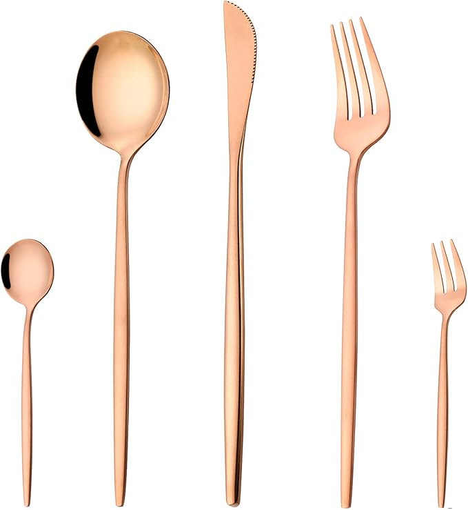 Rose Gold Silverware Set for 4, 20-Piece Modern Stainless Steel Flatware Set, LaienLife Cutlery Set with Forks Spoons Knives, Mirror Polished Rose Gold Utensils for Home Restaurant, Dishwasher Safe