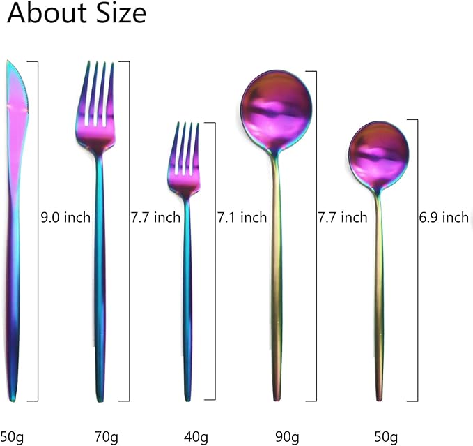 JASHII Luxury 18/10 Rainbow Flatware Silverware Set 304 Stainless Steel Colorful Flatware Cutlery Set| 20-Piece Adaline Royal Modern Satin Finish| BEST Birthday Wedding Gift (Rainbow Matte 4 Sets)