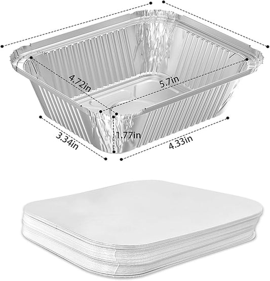 100 Pack 1 lb Disposable Aluminum Foil Pans Meal Prep Take Out Food Containers with Paper Lids for Catering, Baking, Roasting Food, Freezer Safe
