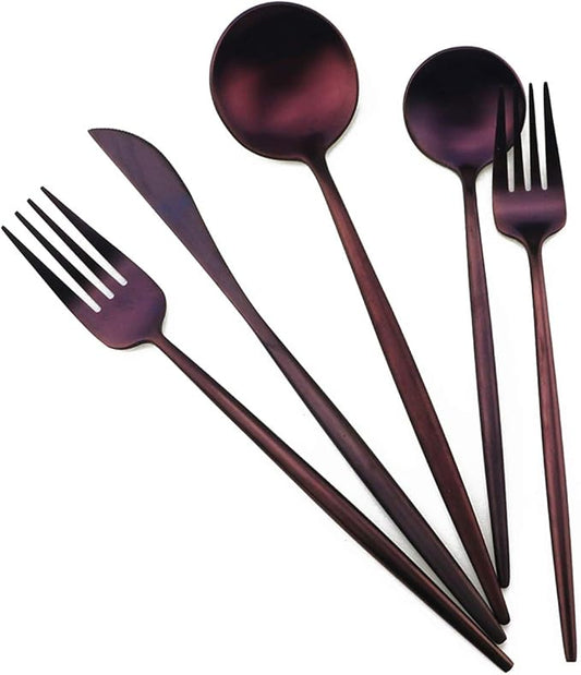 20-Piece 18/10 Stainless Steel Flatware Silverware, Luxury Dinnerware Set Travel Cutlery Tableware Include Knife Fork Spoon Service for 4,Healthy & Eco-Friendly Dishwasher Safe (Purple Matte)