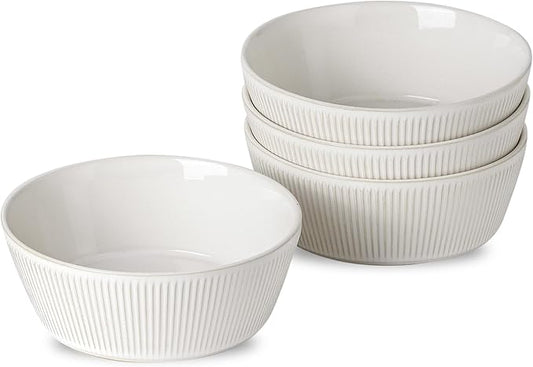 UBEE Large Soup Bowls Set of 4, 7.3 inch White Salad Bowls, Ceramic Serving Bowls for Ramen, Pasta, Fruit, Cereal, Fruit, Dinner, Dishwasher and Microwave Safe