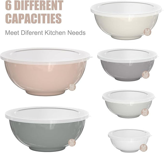 Umite Chef Nesting Mixing Bowls Set with Airtight Lids, 18 Piece Plastic, Includes Measuring Cups, Mixing Bowl Set Great for Mixing, Baking, Serving, Dishwasher (Khaki)