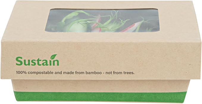 Restaurantware-13 Ounce Sturdy Paper Take Out Boxes, 200 Disposable Take Out Food Containers - With PLA lining, Paper Lid With Clear PLA Window, Bamboo Paper Containers, Compostable, Greaseproof